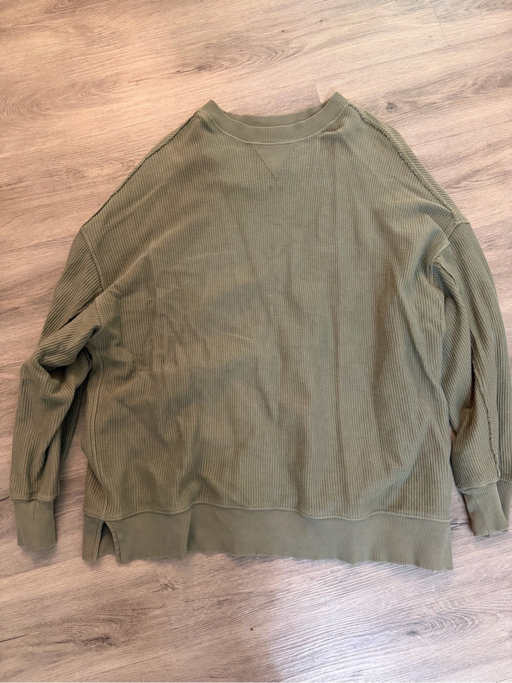aerie Olive Green Waffle-Knit Pullover Sweatshirt